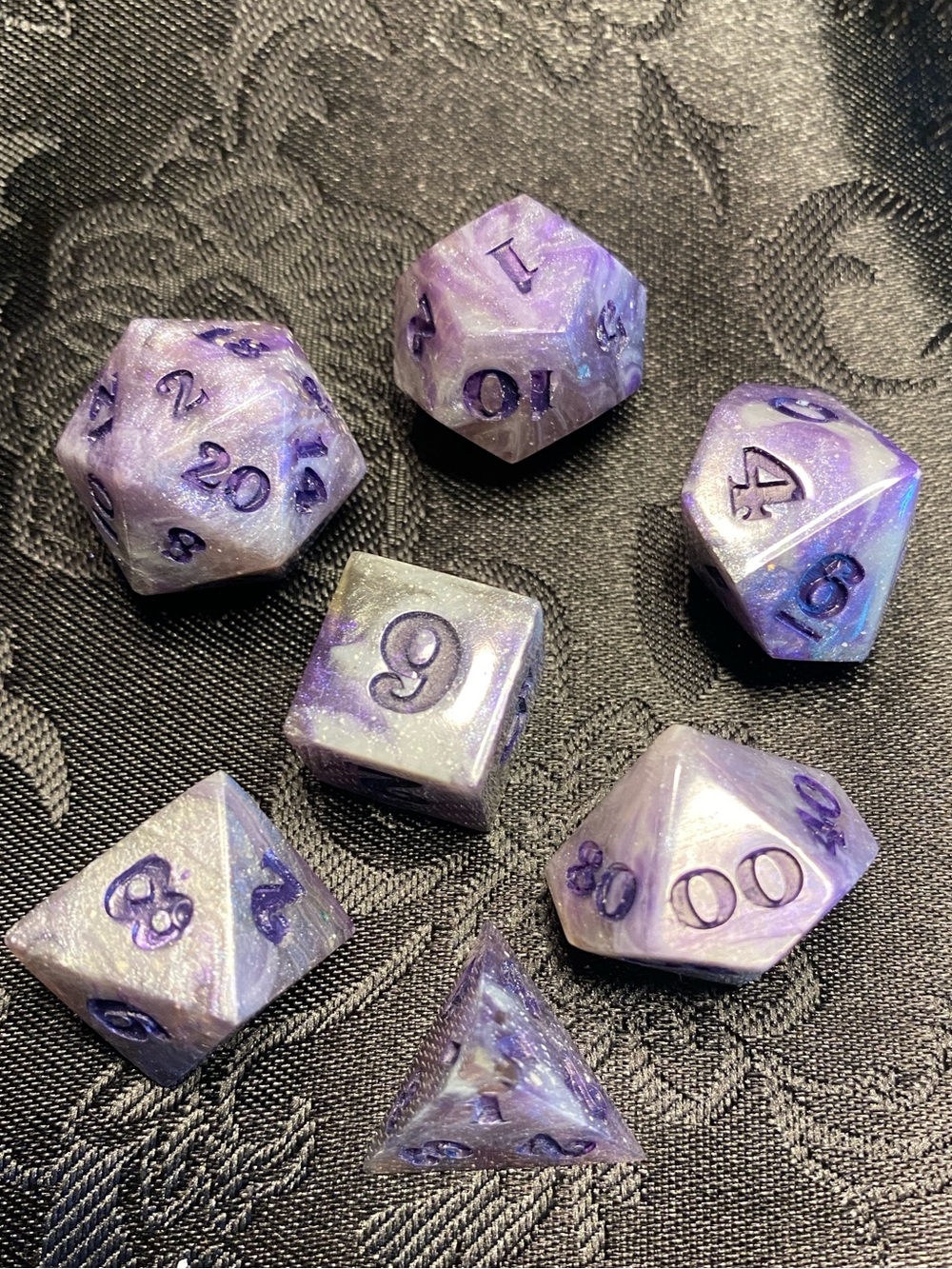 Homemade Pearlescent Lavender RPG Dice Set - 7-Piece Polyhedral Set